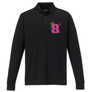 8th Birthday Crown 8 Years Old Bday Performance Long Sleeve Polo