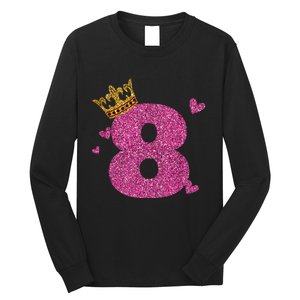 8th Birthday Crown 8 Years Old Bday Long Sleeve Shirt