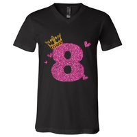 8th Birthday Crown 8 Years Old Bday V-Neck T-Shirt