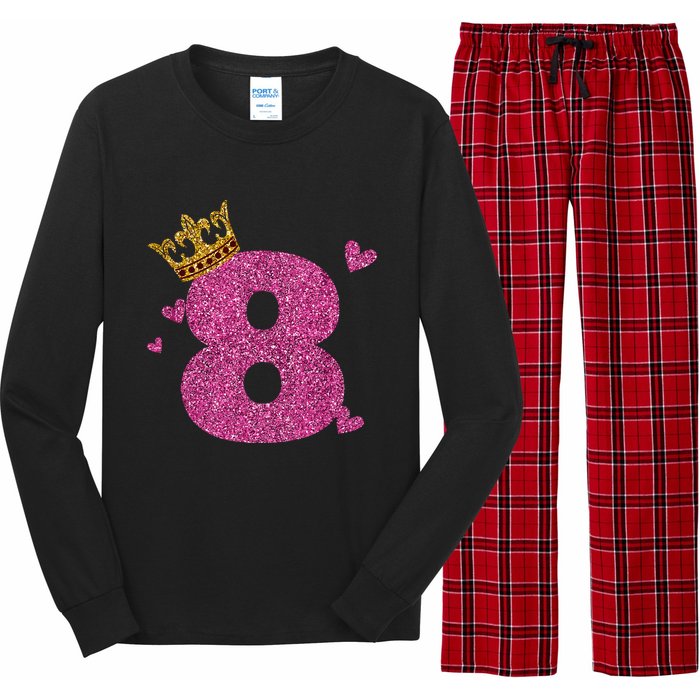 8th Birthday Crown 8 Years Old Bday Long Sleeve Pajama Set