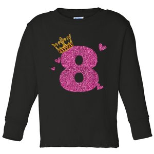 8th Birthday Crown 8 Years Old Bday Toddler Long Sleeve Shirt