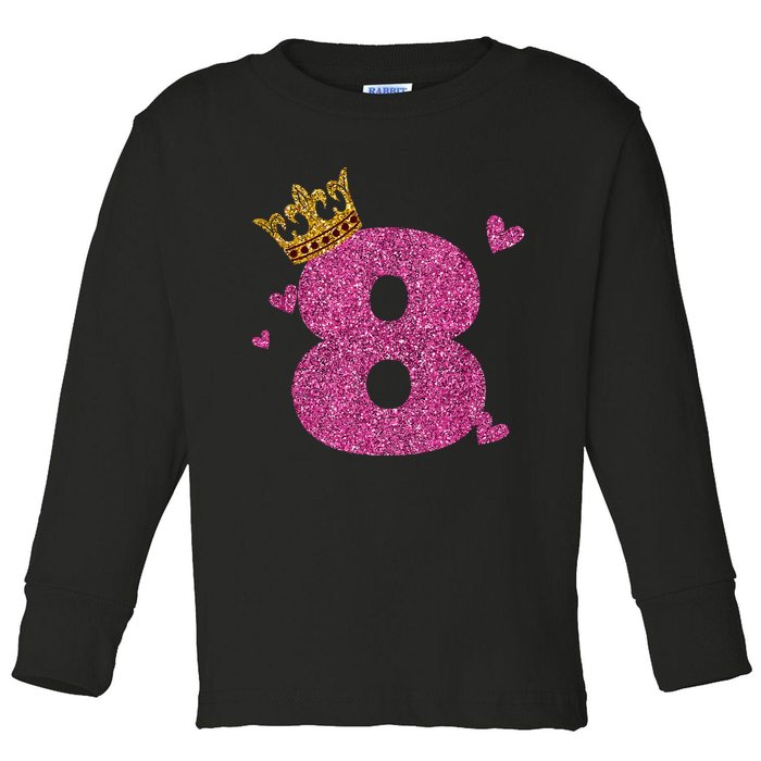 8th Birthday Crown 8 Years Old Bday Toddler Long Sleeve Shirt