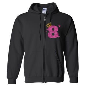 8th Birthday Crown 8 Years Old Bday Full Zip Hoodie