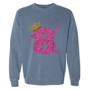 8th Birthday Crown 8 Years Old Bday Garment-Dyed Sweatshirt