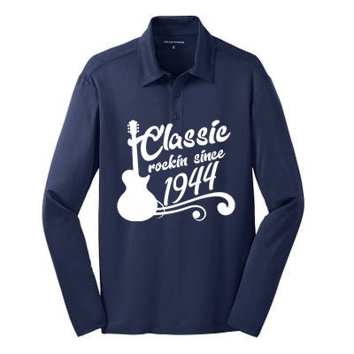 80th Birthday Classic Rockin Since 1944 Silk Touch Performance Long Sleeve Polo