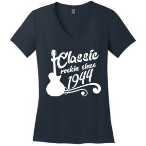 80th Birthday Classic Rockin Since 1944 Women's V-Neck T-Shirt