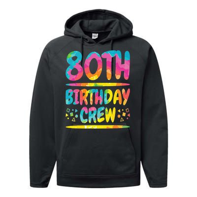 80th Birthday Crew Family, 80th Birthday Party Friends Group Performance Fleece Hoodie