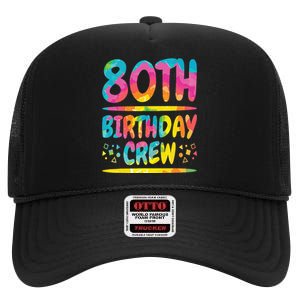 80th Birthday Crew Family, 80th Birthday Party Friends Group High Crown Mesh Back Trucker Hat