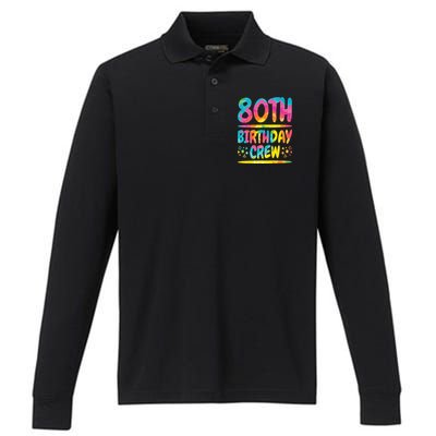 80th Birthday Crew Family, 80th Birthday Party Friends Group Performance Long Sleeve Polo