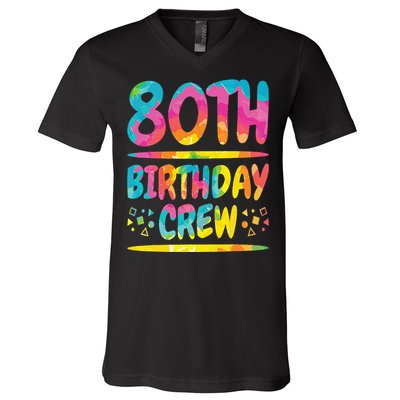 80th Birthday Crew Family, 80th Birthday Party Friends Group V-Neck T-Shirt