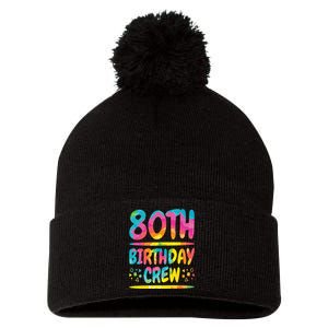 80th Birthday Crew Family, 80th Birthday Party Friends Group Pom Pom 12in Knit Beanie