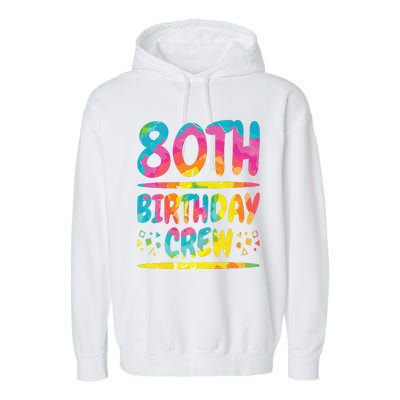 80th Birthday Crew Family, 80th Birthday Party Friends Group Garment-Dyed Fleece Hoodie