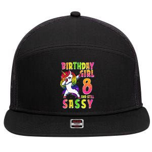 8th Birthday Dabbing Unicorn 8 Years Old & Still SASSY 7 Panel Mesh Trucker Snapback Hat