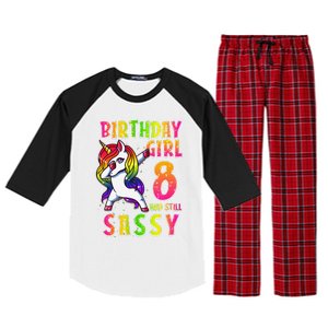 8th Birthday Dabbing Unicorn 8 Years Old & Still SASSY Raglan Sleeve Pajama Set