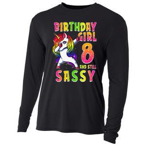 8th Birthday Dabbing Unicorn 8 Years Old & Still SASSY Cooling Performance Long Sleeve Crew