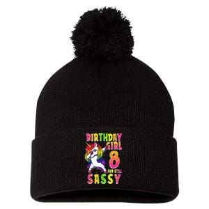 8th Birthday Dabbing Unicorn 8 Years Old & Still SASSY Pom Pom 12in Knit Beanie