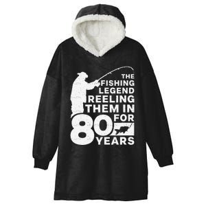 80th Birthday Fishing Legend Distressed Design Hooded Wearable Blanket