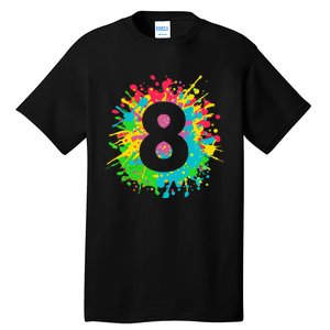 8th Birthday For 8 Paint Splashes Tall T-Shirt