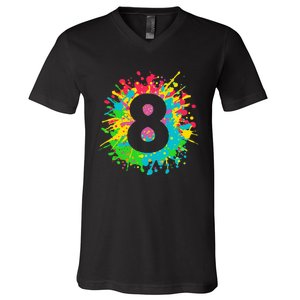 8th Birthday For 8 Paint Splashes V-Neck T-Shirt