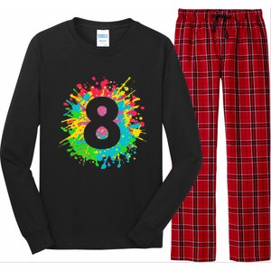 8th Birthday For 8 Paint Splashes Long Sleeve Pajama Set