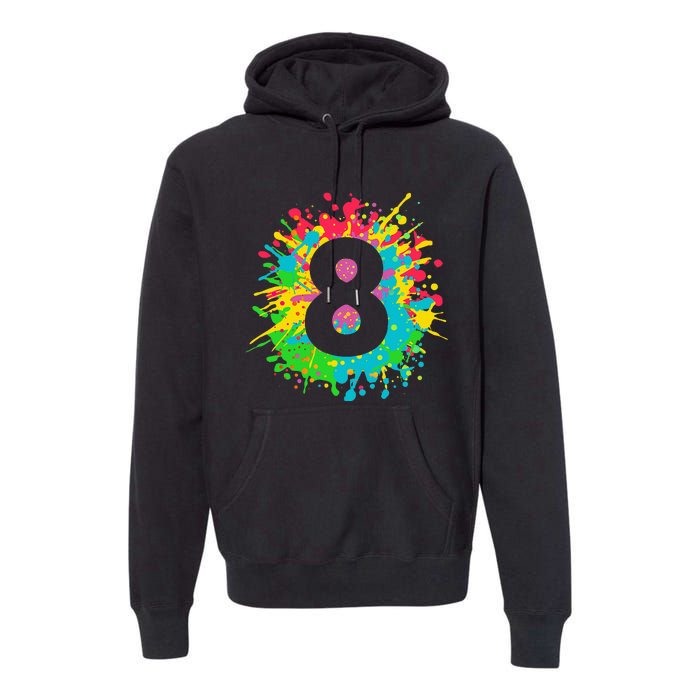 8th Birthday For 8 Paint Splashes Premium Hoodie