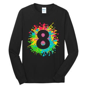 8th Birthday For 8 Paint Splashes Tall Long Sleeve T-Shirt