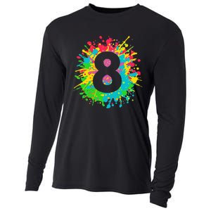 8th Birthday For 8 Paint Splashes Cooling Performance Long Sleeve Crew