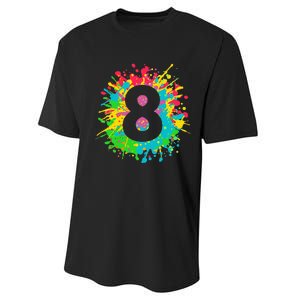 8th Birthday For 8 Paint Splashes Performance Sprint T-Shirt