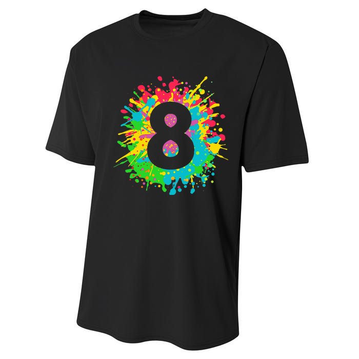 8th Birthday For 8 Paint Splashes Performance Sprint T-Shirt