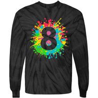 8th Birthday For 8 Paint Splashes Tie-Dye Long Sleeve Shirt