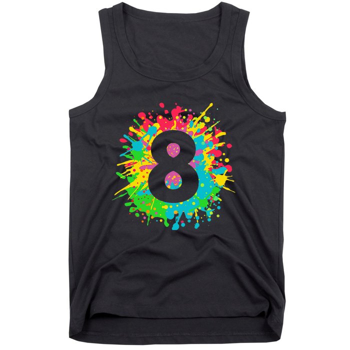 8th Birthday For 8 Paint Splashes Tank Top