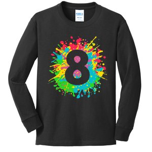 8th Birthday For 8 Paint Splashes Kids Long Sleeve Shirt