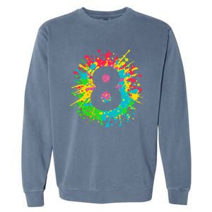 8th Birthday For 8 Paint Splashes Garment-Dyed Sweatshirt