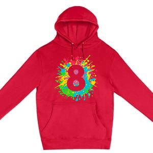 8th Birthday For 8 Paint Splashes Premium Pullover Hoodie