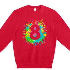 8th Birthday For 8 Paint Splashes Premium Crewneck Sweatshirt