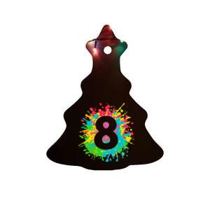 8th Birthday For 8 Paint Splashes Ceramic Tree Ornament