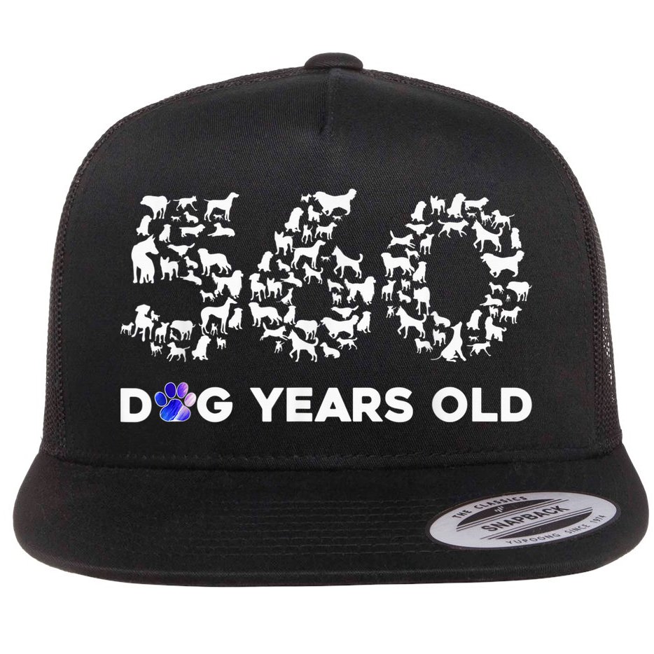80th Birthday  Funny 560 Dog Years Old Gift Tees Flat Bill Trucker Hat