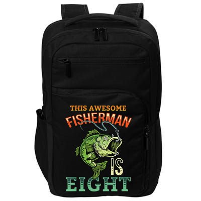 8th Birthday Fishing Gift Bass Fish Bday Party Fisherman Impact Tech Backpack