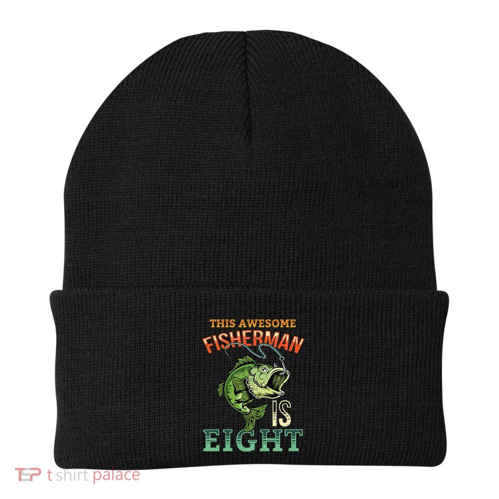 8th Birthday Fishing Gift Bass Fish Bday Party Fisherman Beanie