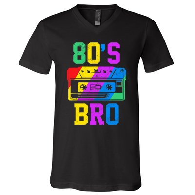 80s Bro Funny Retro 80s 90s Party Costume 80s Lover V-Neck T-Shirt