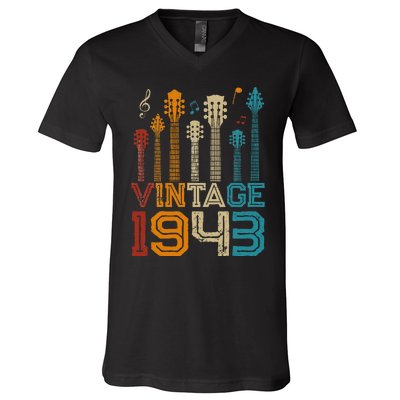 80th Birthday Gifts Vintage 1943 Guitarist Guitar Lovers V-Neck T-Shirt