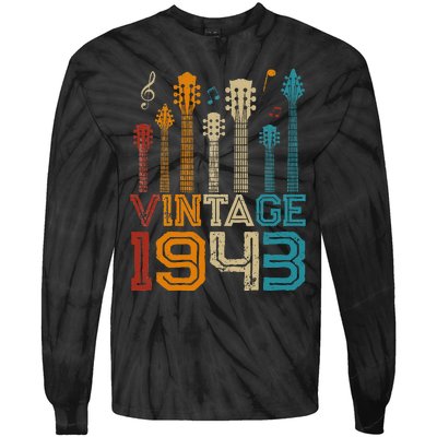 80th Birthday Gifts Vintage 1943 Guitarist Guitar Lovers Tie-Dye Long Sleeve Shirt