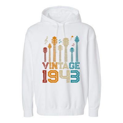 80th Birthday Gifts Vintage 1943 Guitarist Guitar Lovers Garment-Dyed Fleece Hoodie