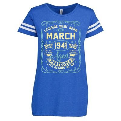 82nd Birthday Gift 82 Years Old Legends Born March 1941 Enza Ladies Jersey Football T-Shirt