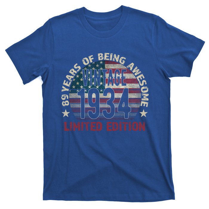 89th Birthday Gift Vintage 1934 89 Years Old Usa Flag Cool Gift T-Shirt