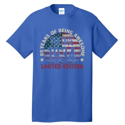 89th Birthday Gift Vintage 1934 89 Years Old Usa Flag Cool Gift Tall T-Shirt