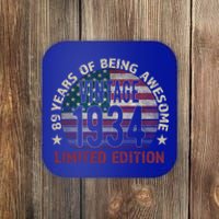 89th Birthday Gift Vintage 1934 89 Years Old Usa Flag Cool Gift Coaster