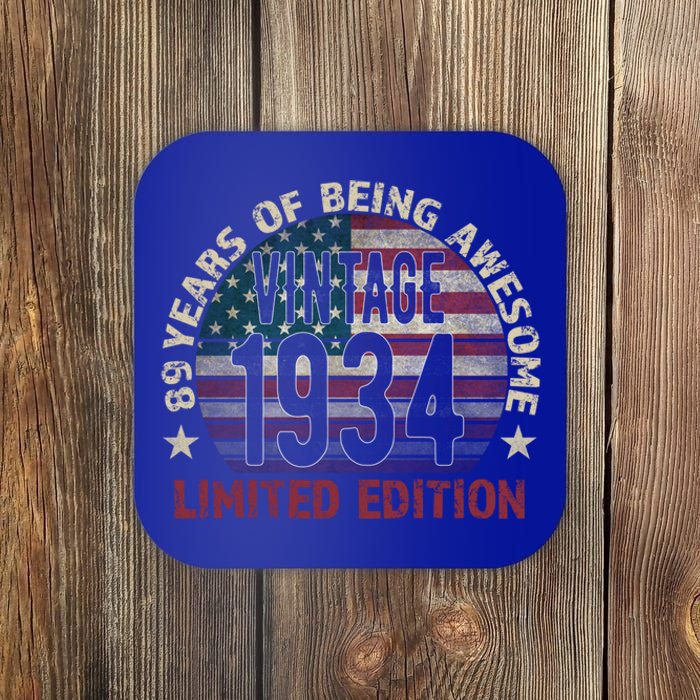 89th Birthday Gift Vintage 1934 89 Years Old Usa Flag Cool Gift Coaster