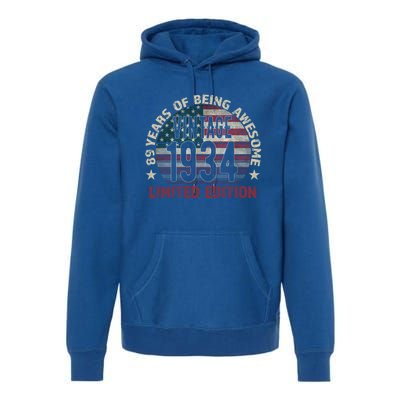 89th Birthday Gift Vintage 1934 89 Years Old Usa Flag Cool Gift Premium Hoodie