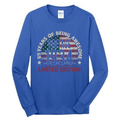 89th Birthday Gift Vintage 1934 89 Years Old Usa Flag Cool Gift Tall Long Sleeve T-Shirt